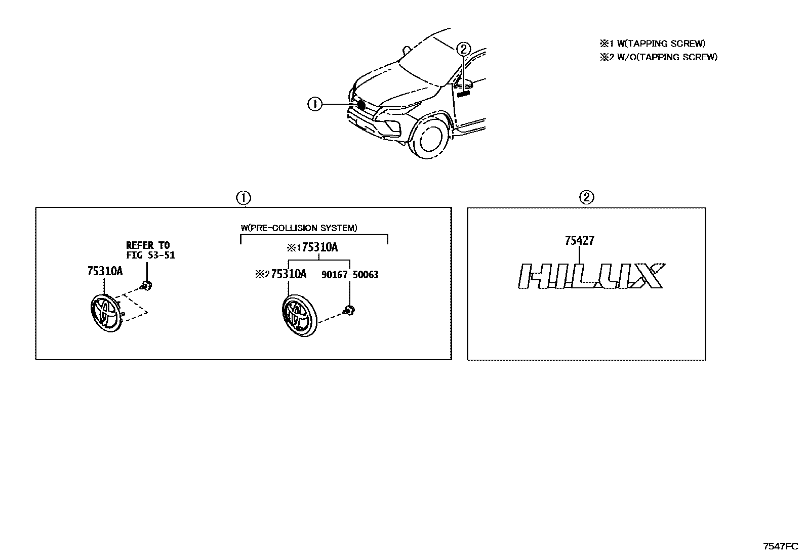Toyota HILUX 徽标和铭牌 EPC diagram — 7547FC