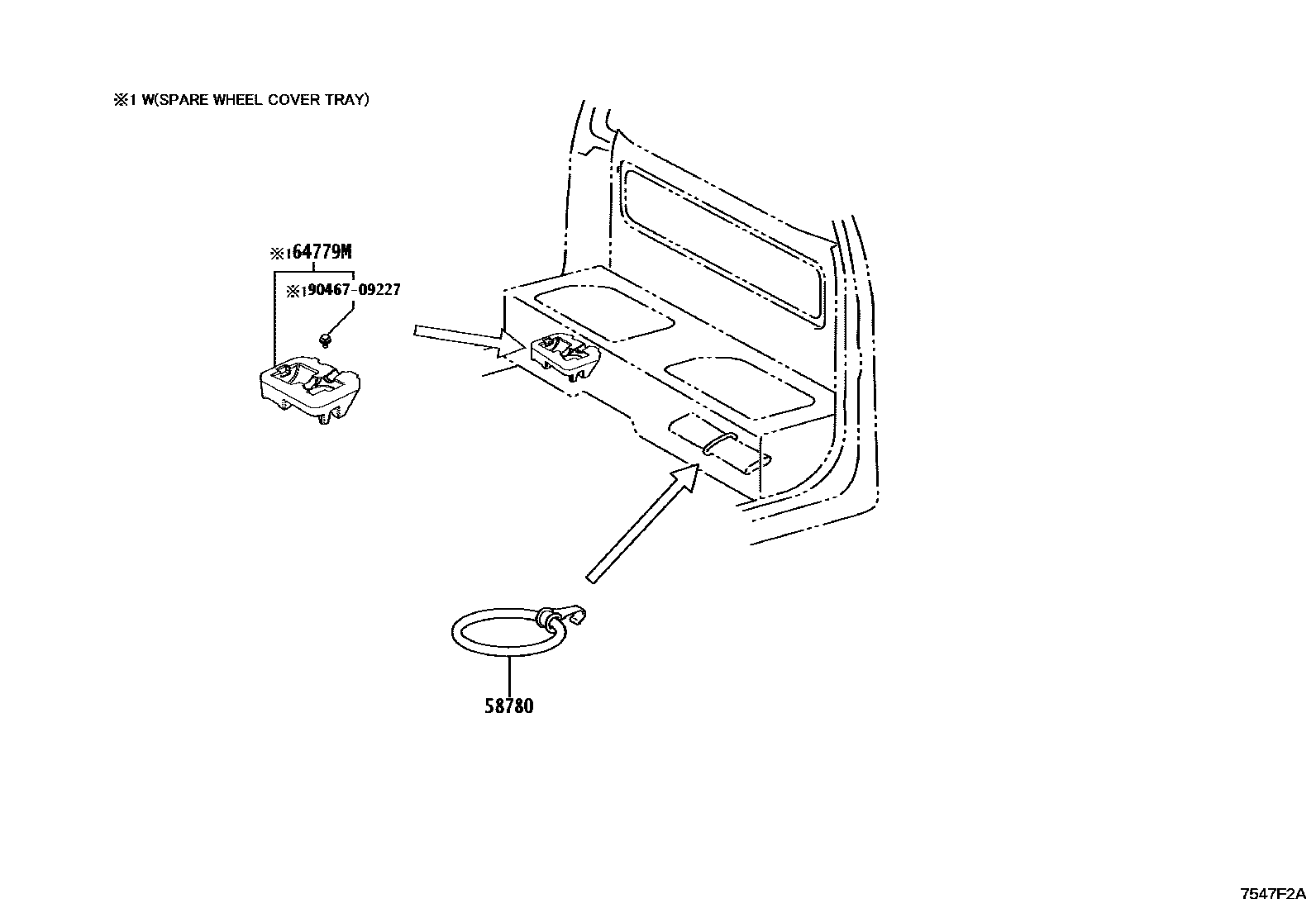 Toyota HILUX 工具箱和牌照支架 EPC diagram — 7547F2A