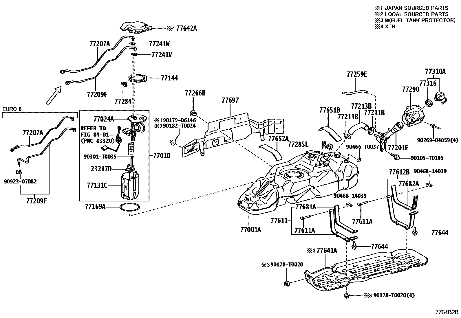 Toyota HILUX 燃油箱和燃油管 EPC diagram — 7764B2B