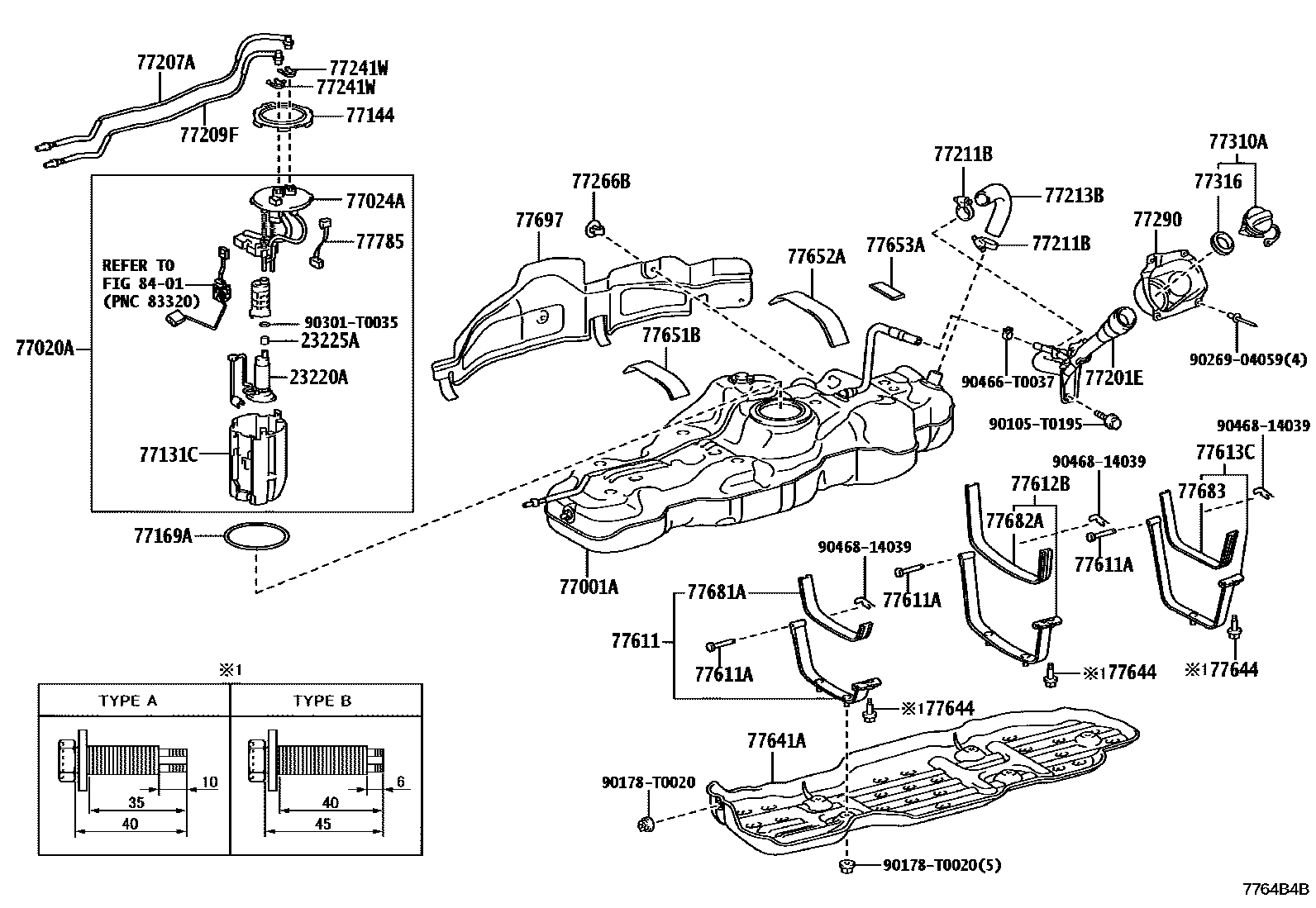 Toyota HILUX 燃油箱和燃油管 EPC diagram — 7764B4B