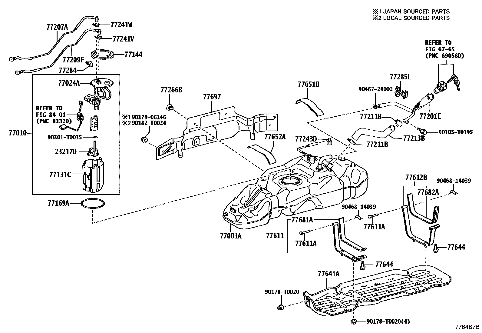 Toyota HILUX 燃油箱和燃油管 EPC diagram — 7764B7B