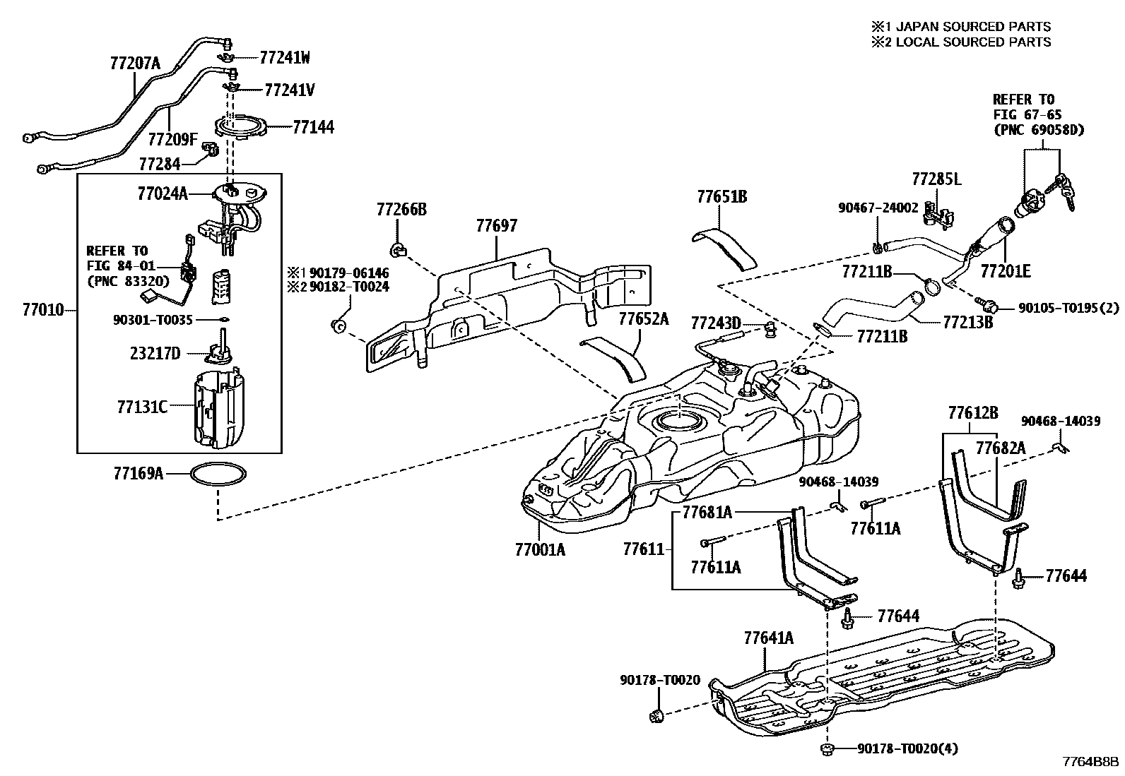 Toyota HILUX 燃油箱和燃油管 EPC diagram — 7764B8B