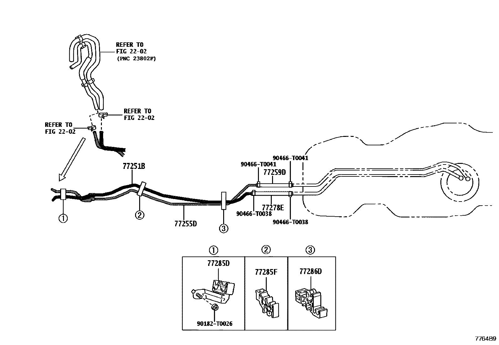 Toyota HILUX 燃油箱和燃油管 EPC diagram — 7764B9