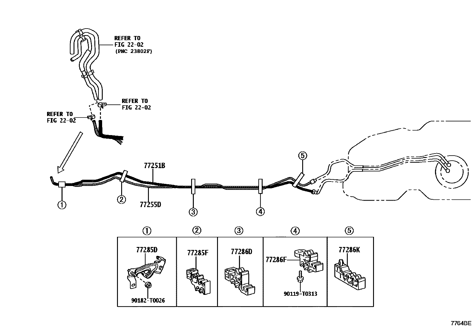 Toyota HILUX 燃油箱和燃油管 EPC diagram — 7764BE