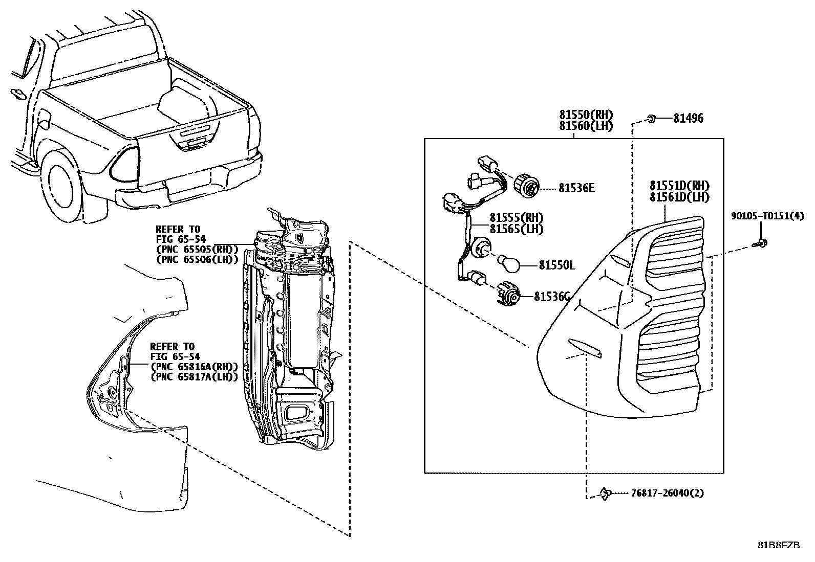 Toyota HILUX 后组合灯 EPC diagram — 81B8FZB