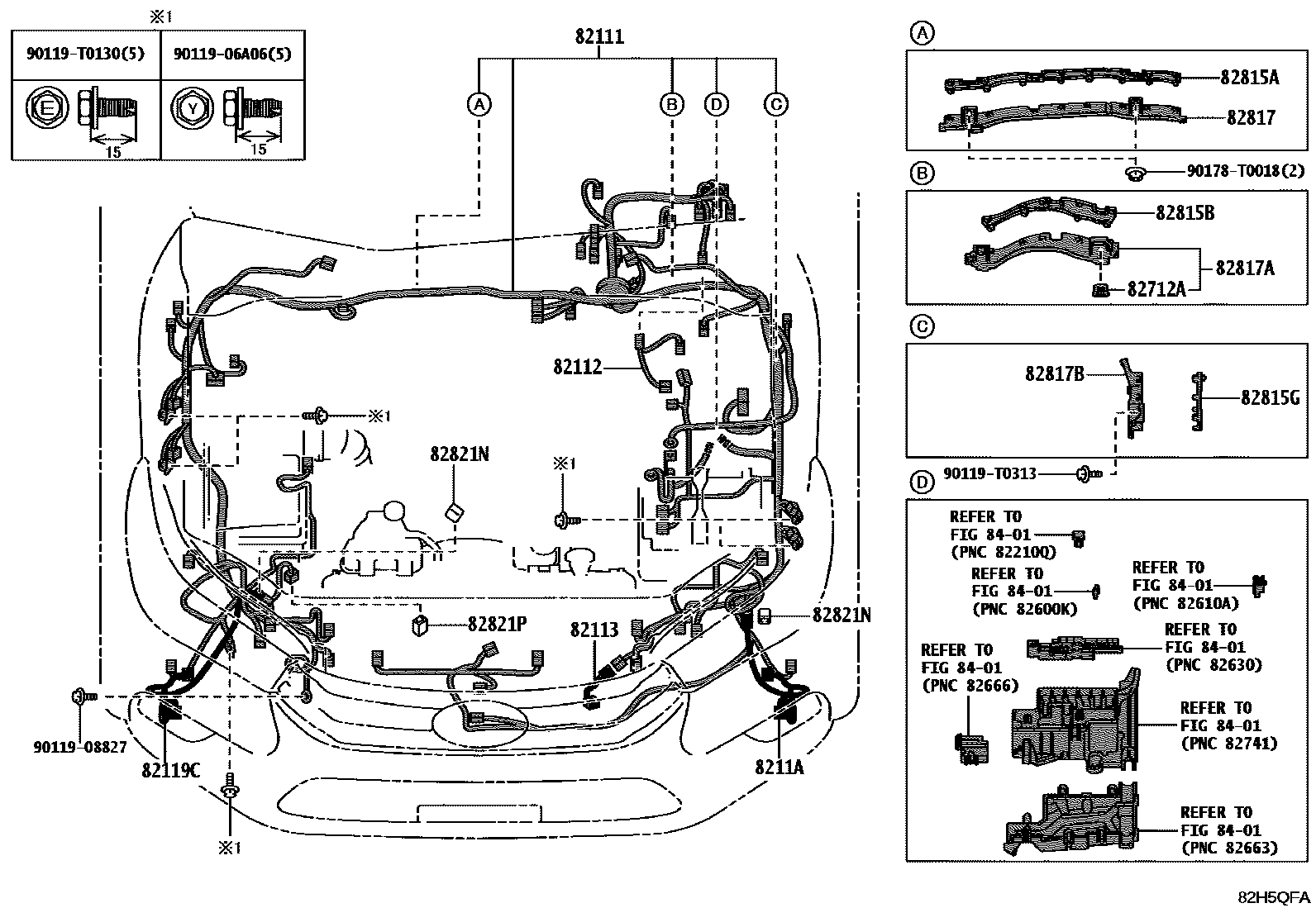 Toyota HILUX 线束和卡夹 EPC diagram — 82H5QFB