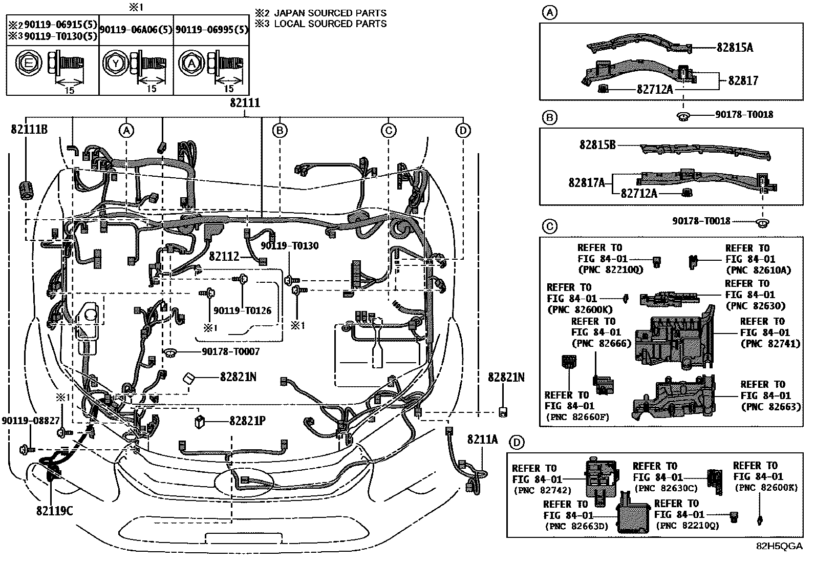 Toyota HILUX 线束和卡夹 EPC diagram — 82H5QGA