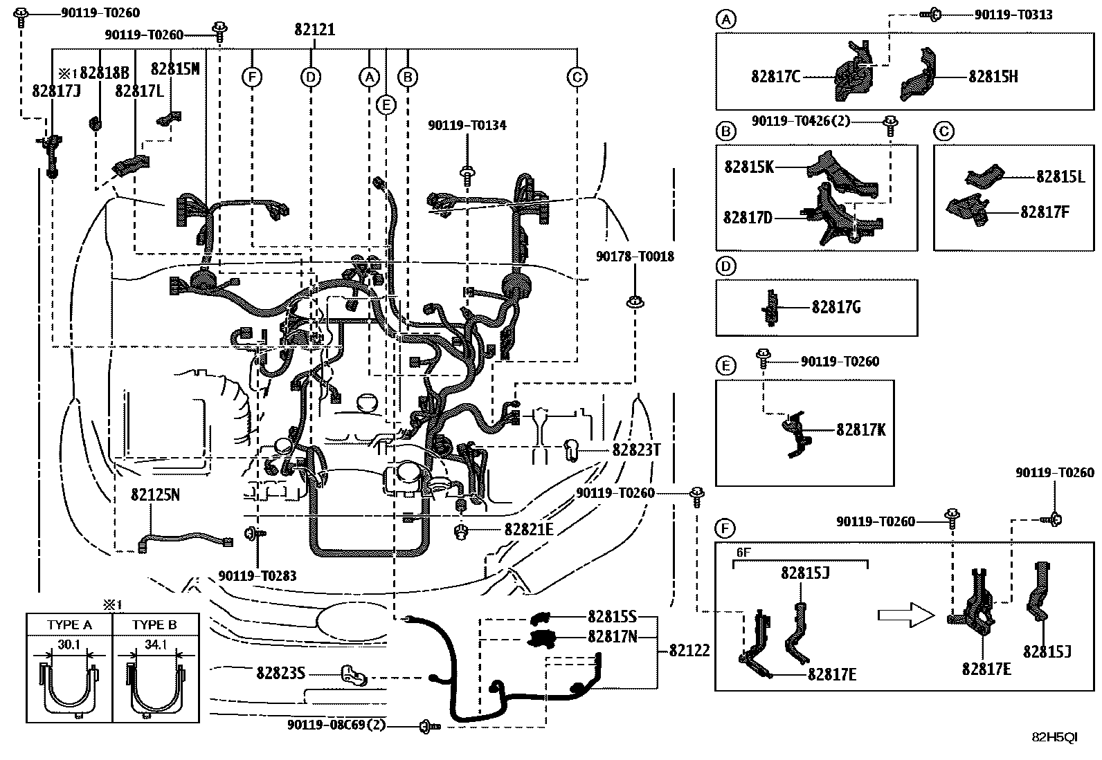Toyota HILUX 线束和卡夹 EPC diagram — 82H5QI
