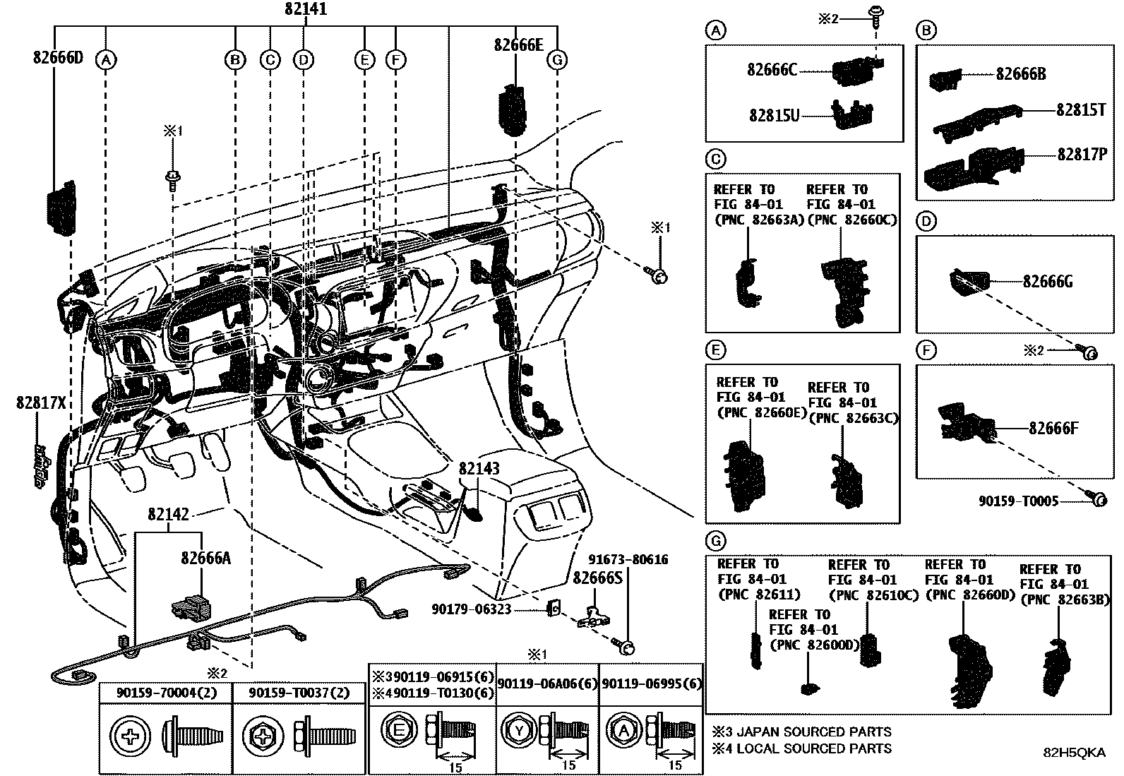 Toyota HILUX 线束和卡夹 EPC diagram — 82H5QKA