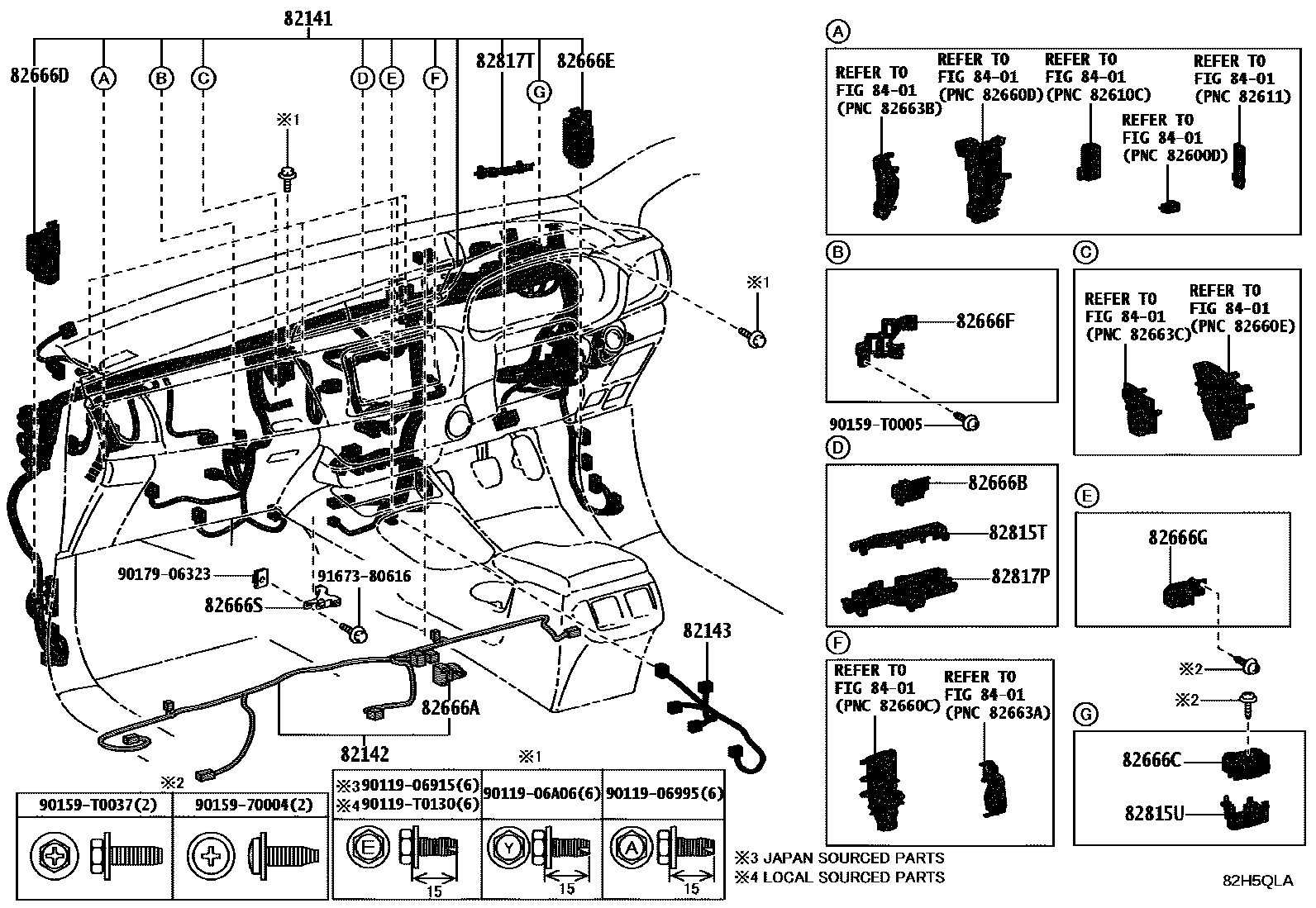 Toyota HILUX 线束和卡夹 EPC diagram — 82H5QLA