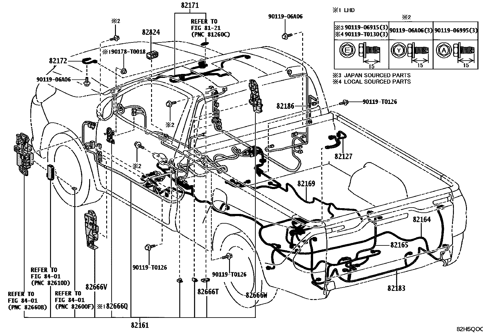 Toyota HILUX 线束和卡夹 EPC diagram — 82H5QOC