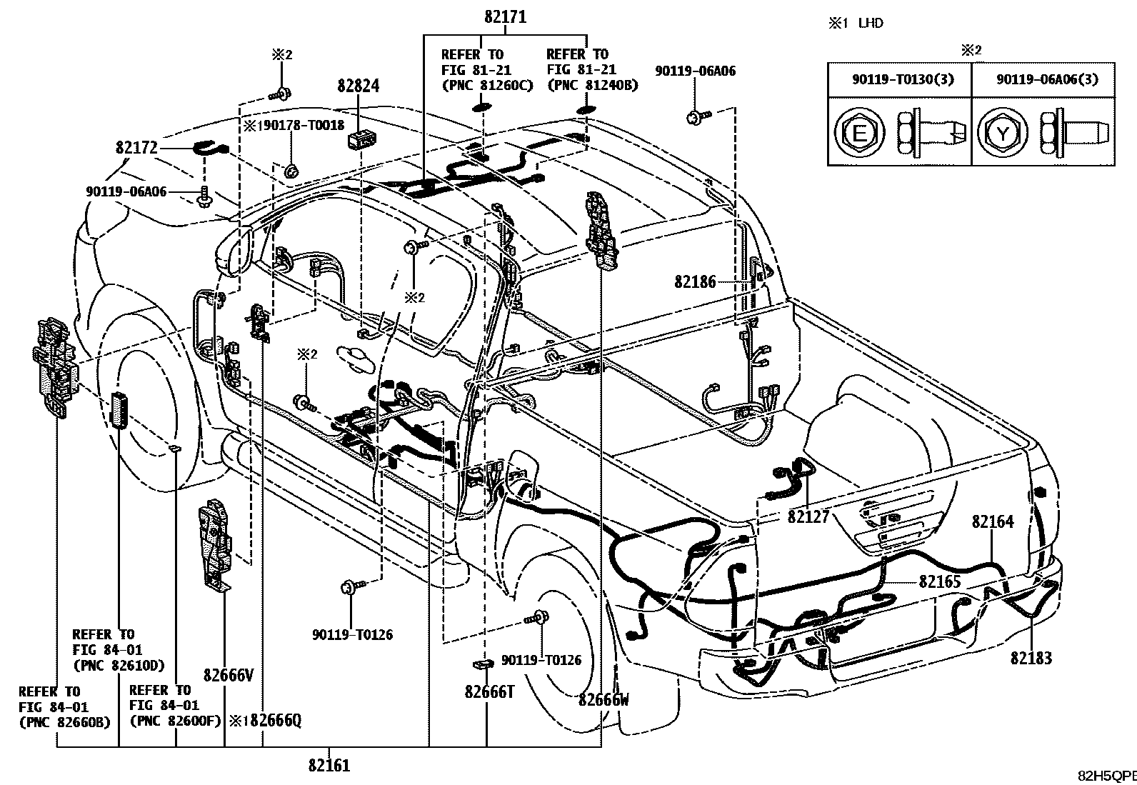 Toyota HILUX 线束和卡夹 EPC diagram — 82H5QPB