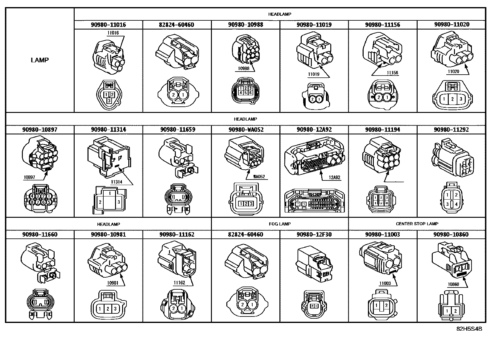 Toyota HILUX 线束和卡夹 EPC diagram — 82H5S4B