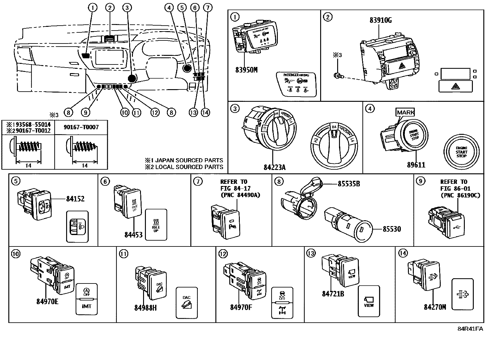 Toyota HILUX 开关和继电器和ECU EPC diagram — 84R41FA