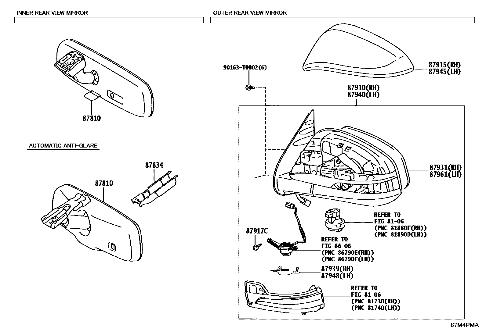 Toyota HILUX 后视镜 EPC diagram — 87M4PMA