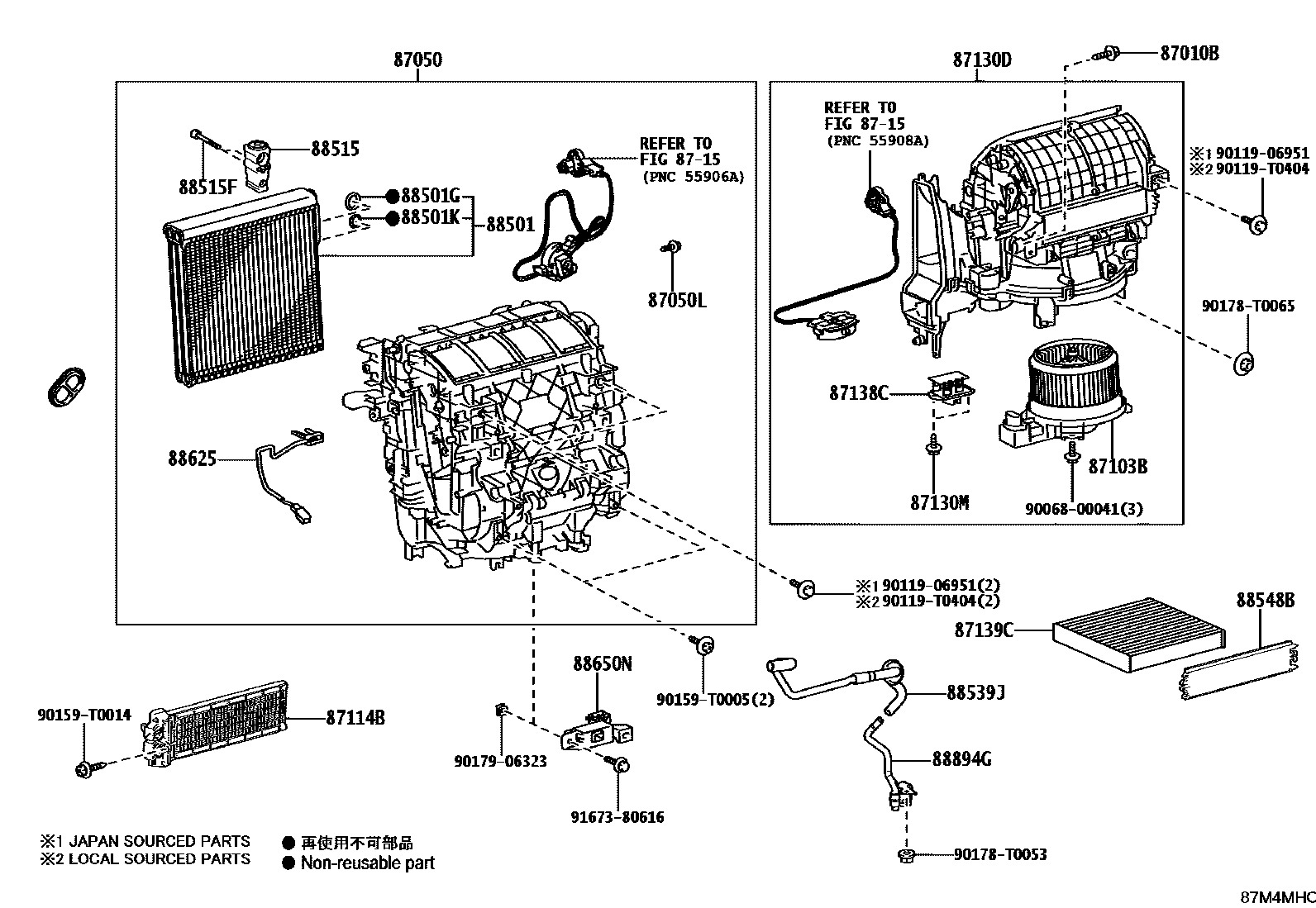 Toyota HILUX 暖风和空调系统 - 冷却器组件 EPC diagram — 87M4MHC