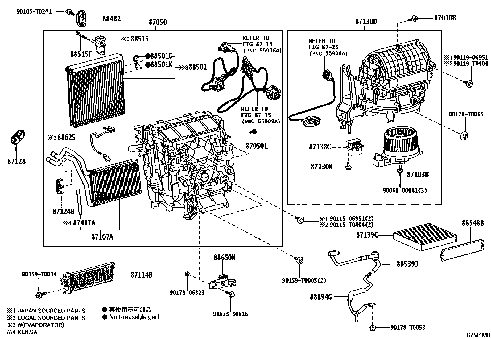 Toyota HILUX 暖风和空调系统 - 冷却器组件 EPC diagram — 87M4MID