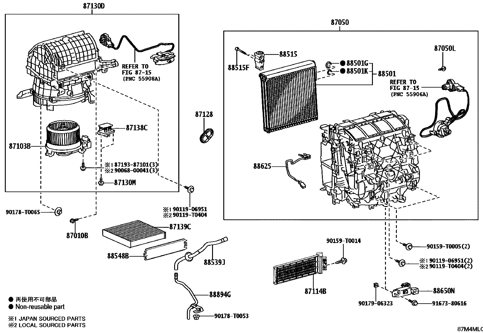 Toyota HILUX 暖风和空调系统 - 冷却器组件 EPC diagram — 87M4MLC