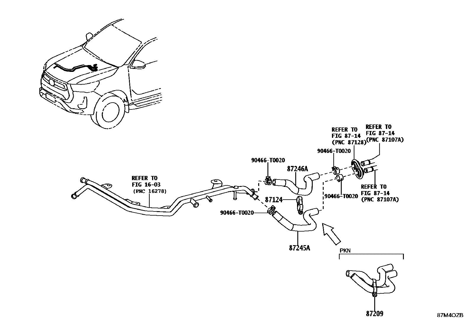 Toyota HILUX 暖风和空调系统 - 水管 EPC diagram — 87M4OZB