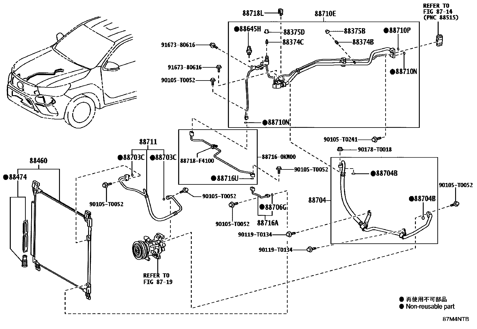 Toyota HILUX Heating & Air Conditioning - Cooler Piping EPC diagram — 87M4NTB
