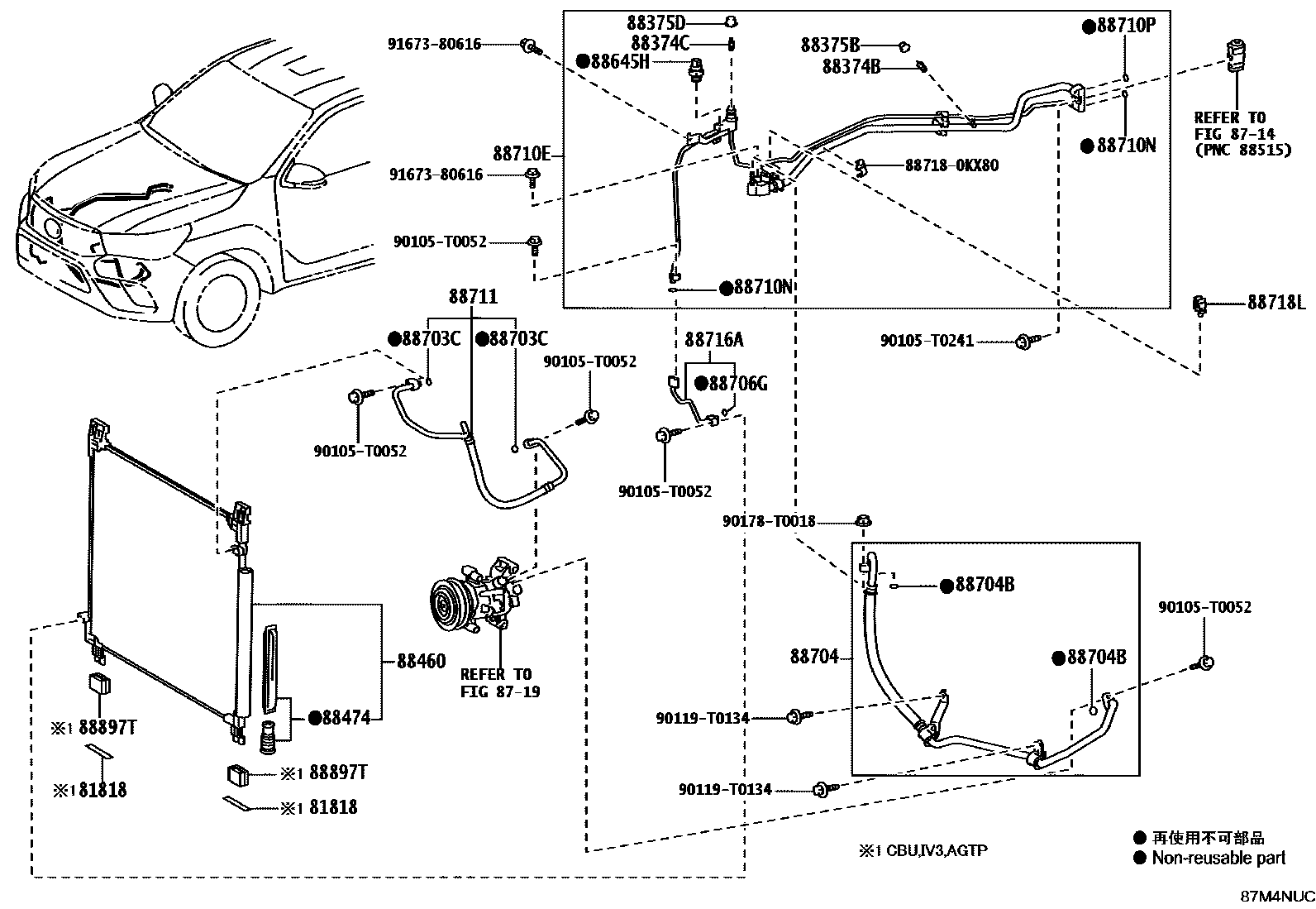 Toyota HILUX Heating & Air Conditioning - Cooler Piping EPC diagram — 87M4NUC