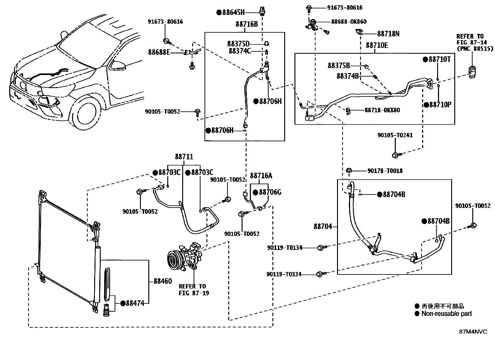 Toyota HILUX Heating & Air Conditioning - Cooler Piping EPC diagram — 87M4NVC