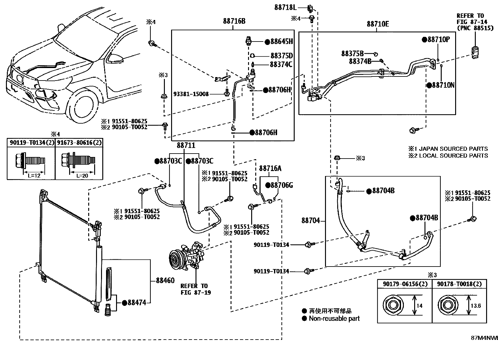Toyota HILUX Heating & Air Conditioning - Cooler Piping EPC diagram — 87M4NWB