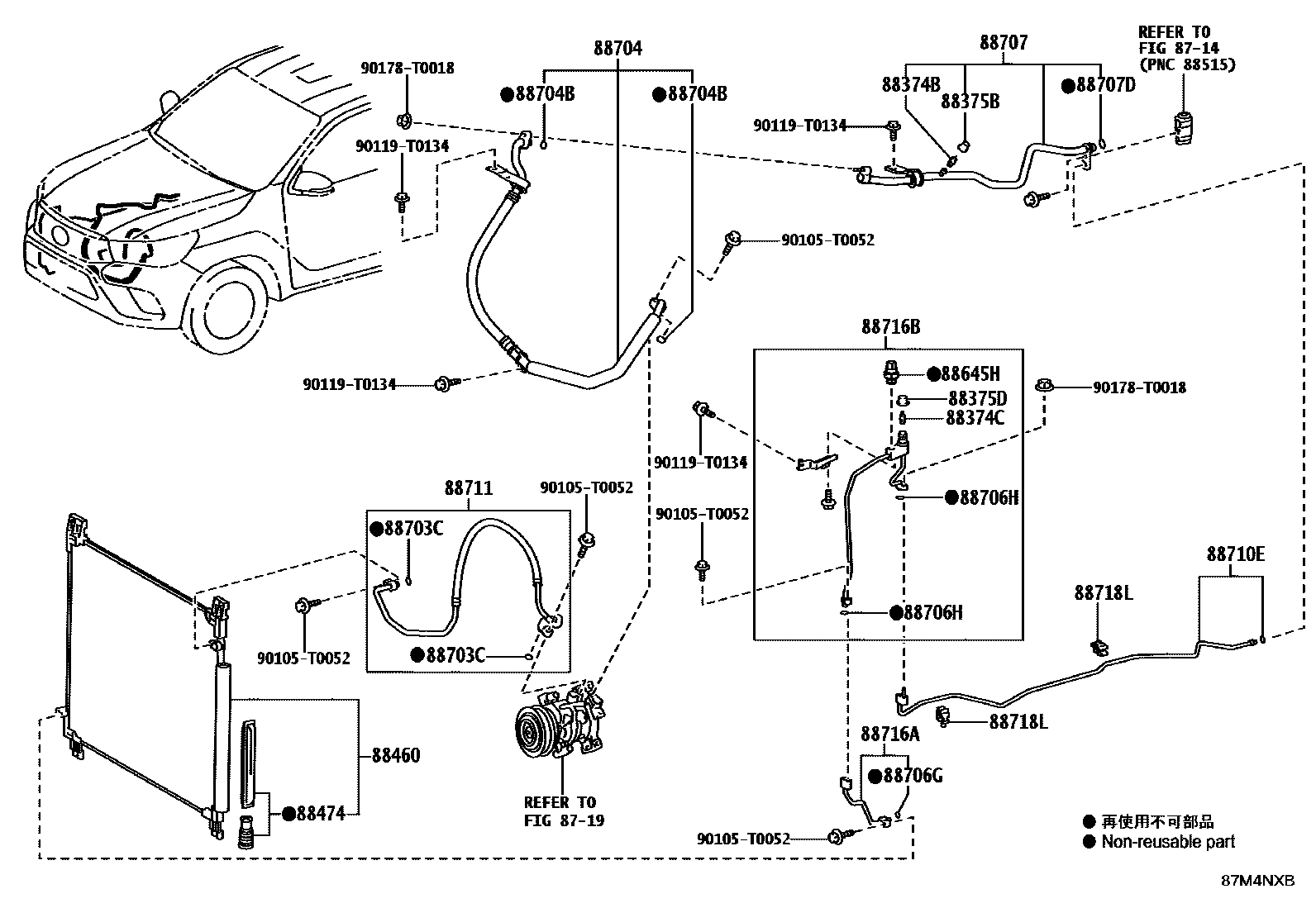 Toyota HILUX Heating & Air Conditioning - Cooler Piping EPC diagram — 87M4NXB