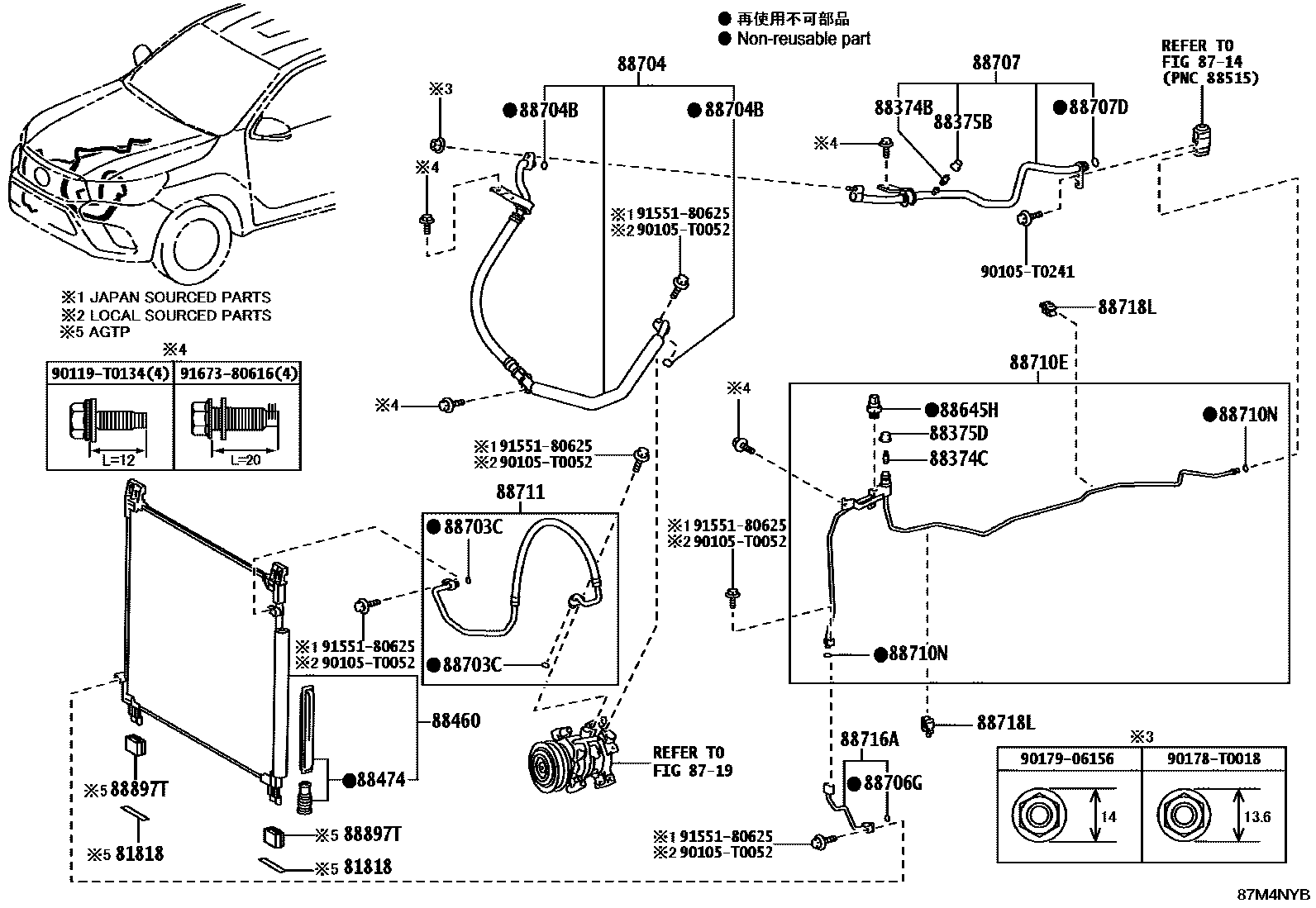 Toyota HILUX Heating & Air Conditioning - Cooler Piping EPC diagram — 87M4NYB