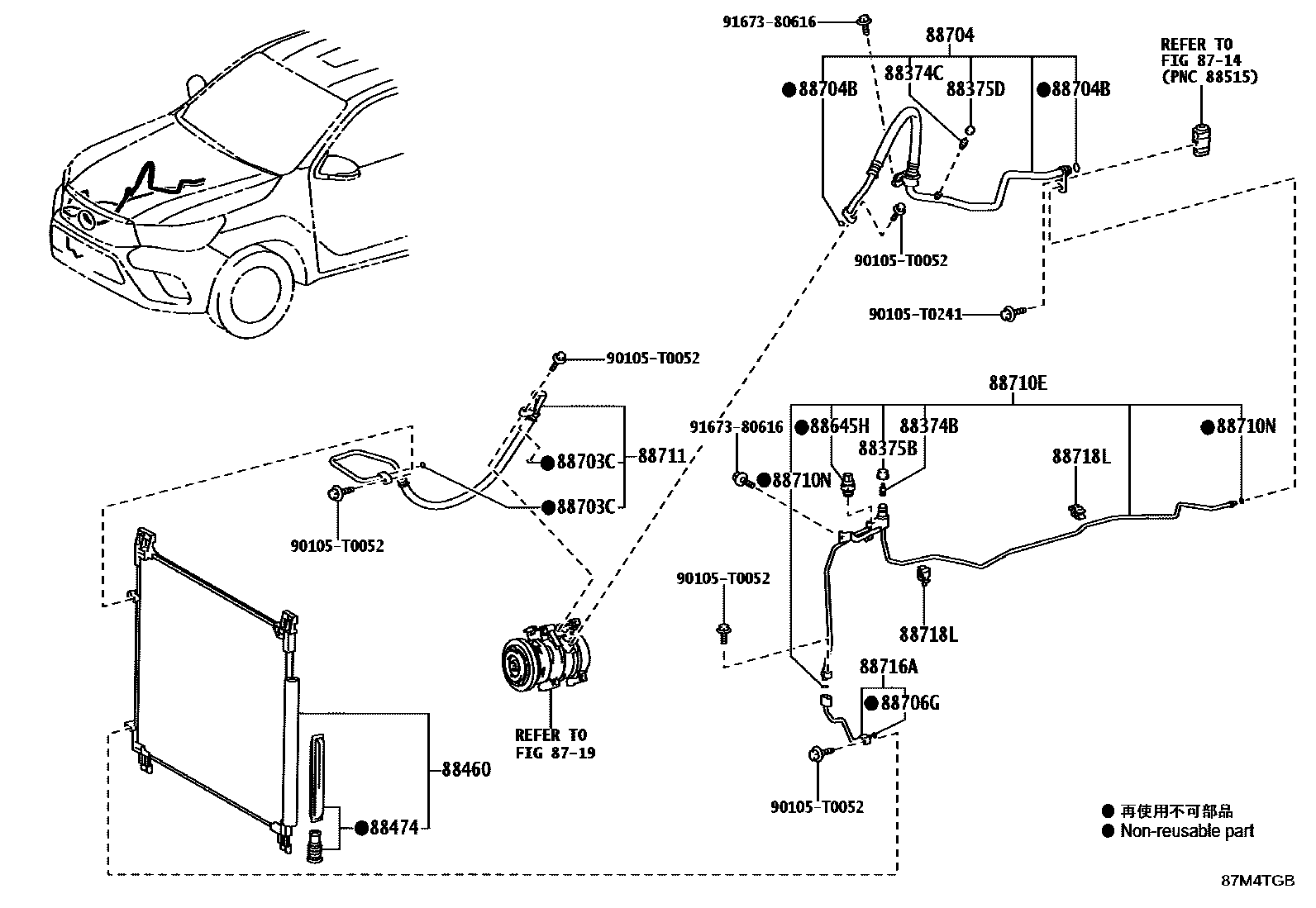 Toyota HILUX Heating & Air Conditioning - Cooler Piping EPC diagram — 87M4TGB