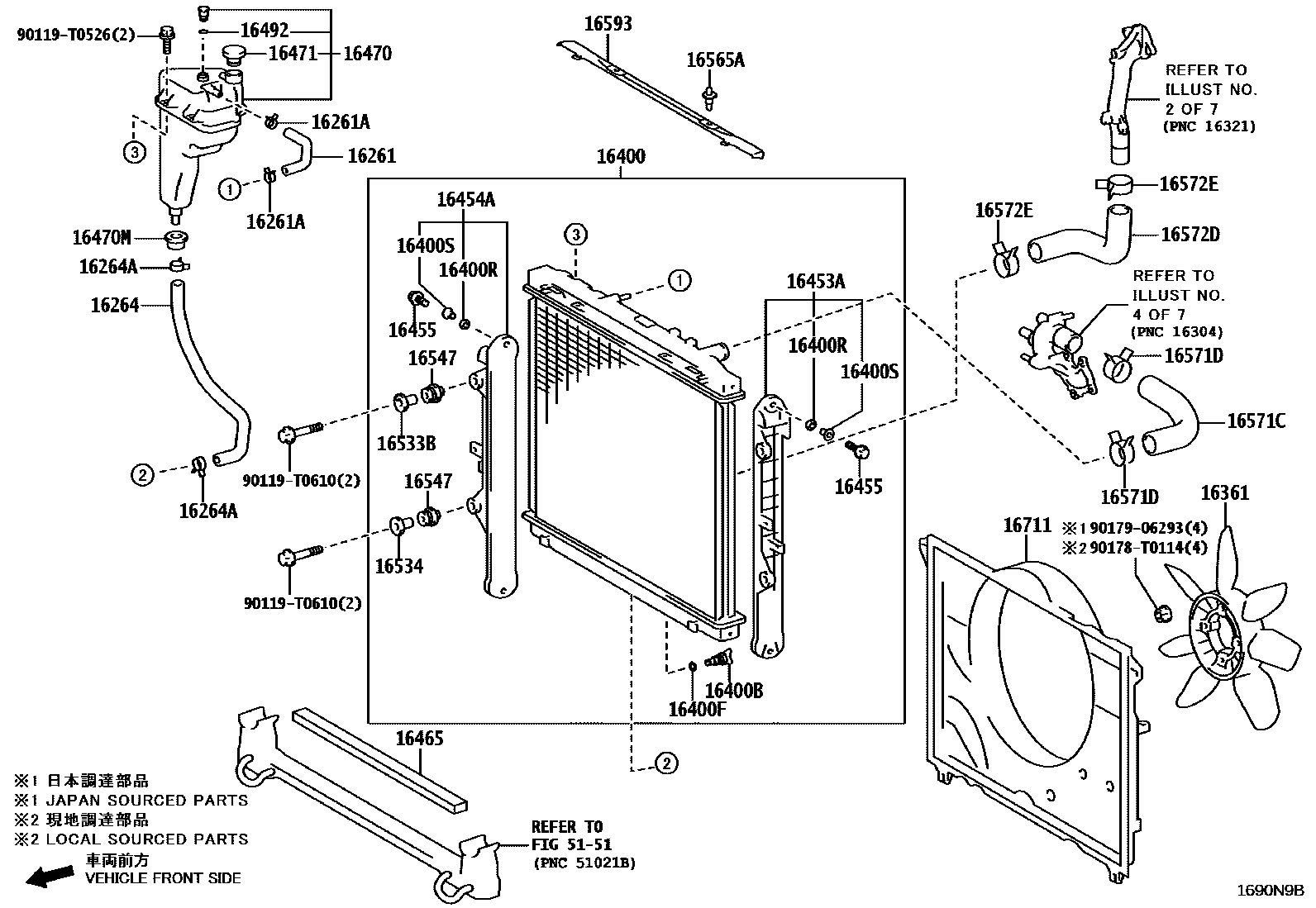 Toyota HILUX RADIATOR & WATER OUTLET EPC diagram — 1690N9B