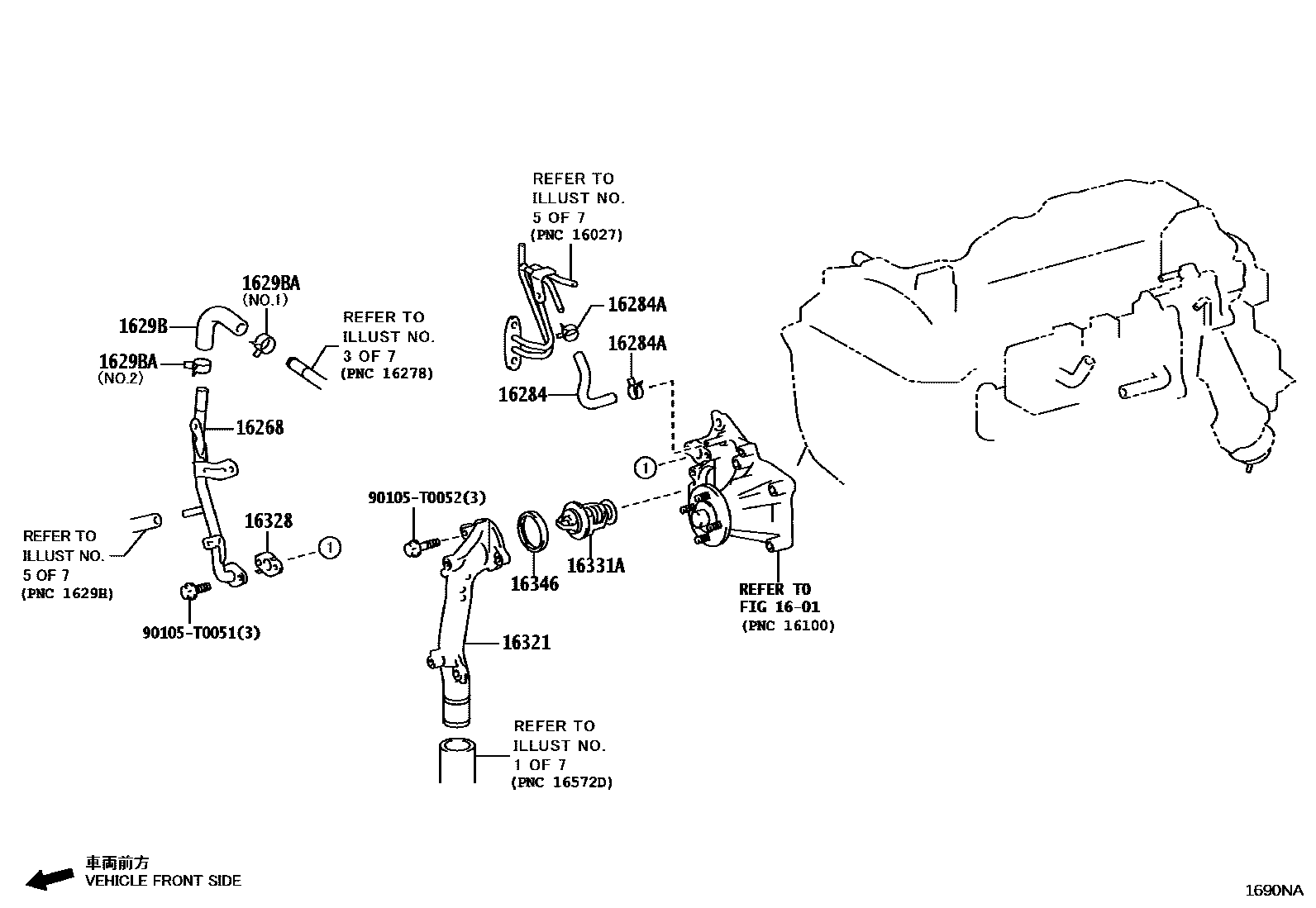 Toyota HILUX RADIATOR & WATER OUTLET EPC diagram — 1690NA