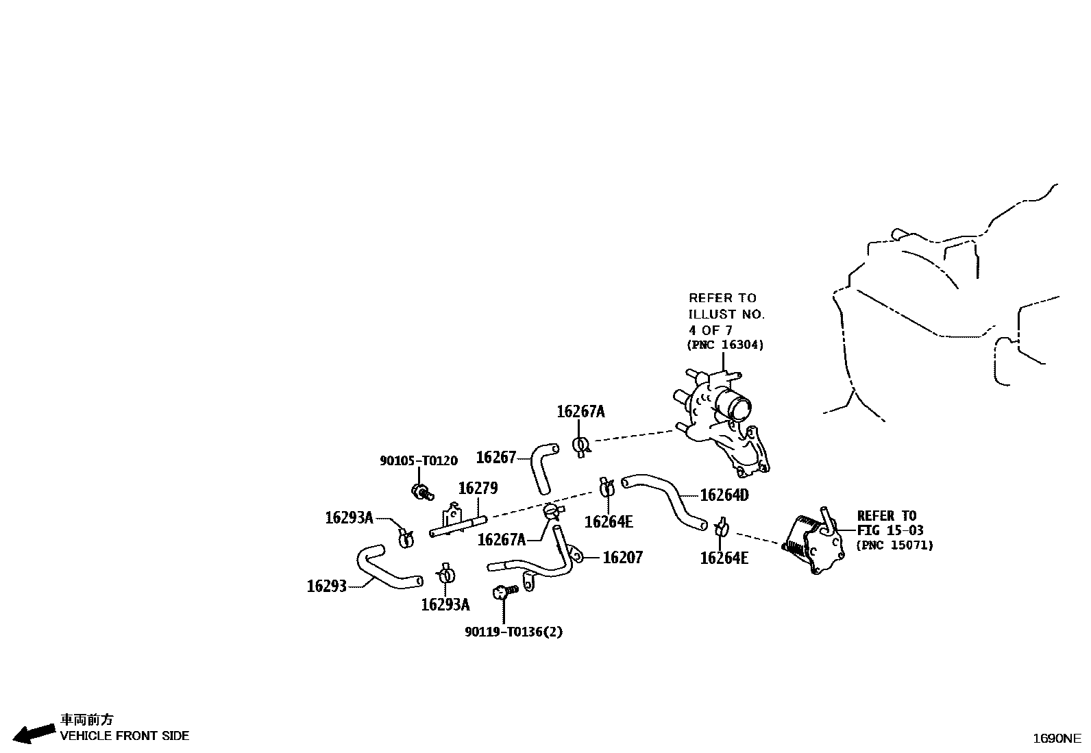 Toyota HILUX RADIATOR & WATER OUTLET EPC diagram — 1690NE