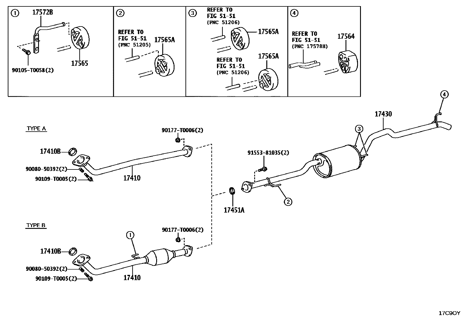 Toyota HILUX Exhaust Pipe EPC diagram — 17C9OY