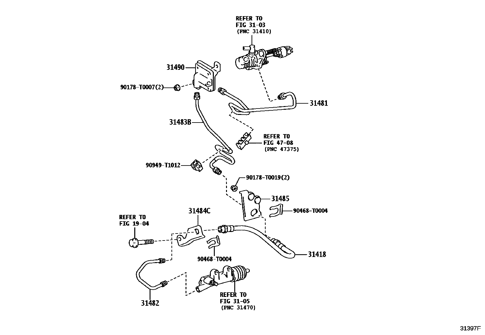 Toyota HILUX 离合器踏板和挠性软管 EPC diagram — 31397F