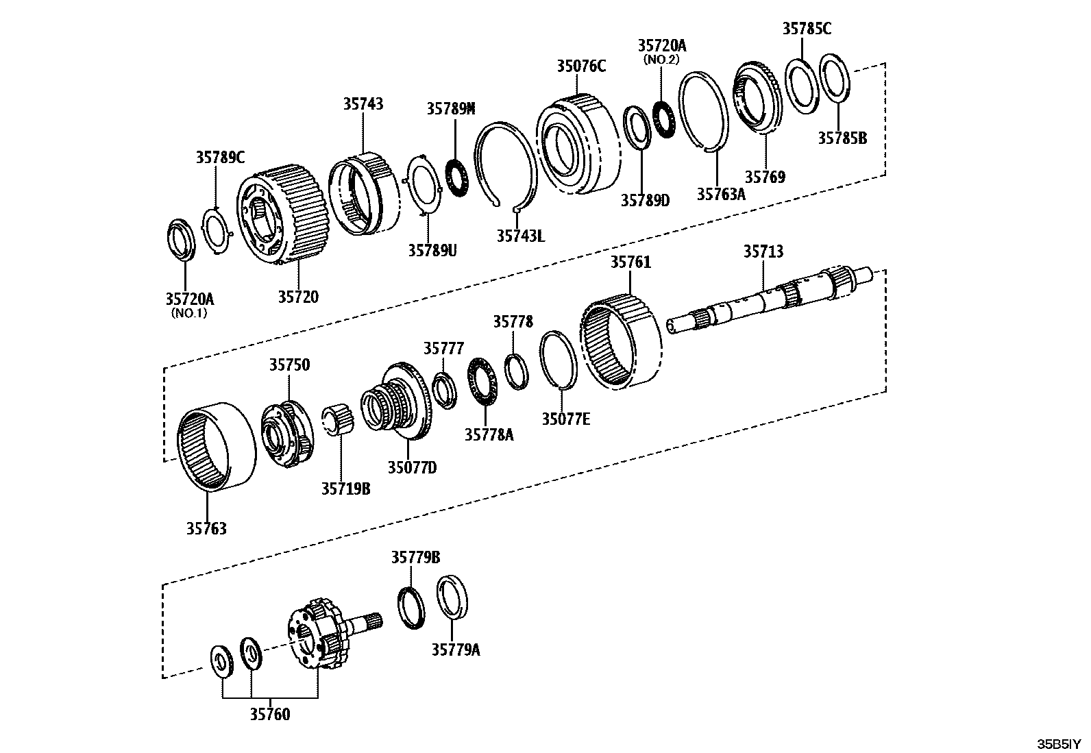 Toyota HILUX 行星齿轮、倒档活塞和中间轴齿轮(ATM) EPC diagram — 35B5IY