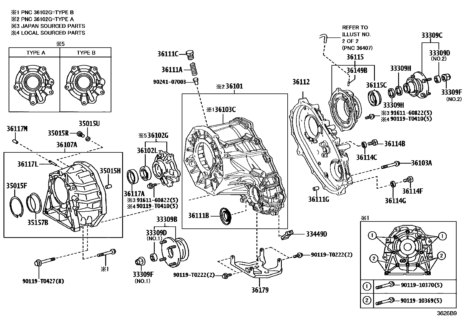 Toyota HILUX Transfer Case & Extension Housing EPC diagram — 3626B9