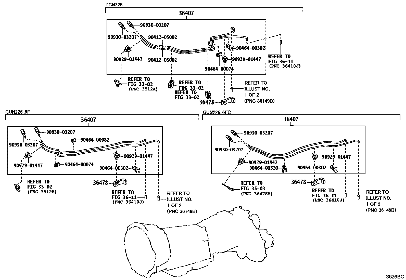 Toyota HILUX Transfer Case & Extension Housing EPC diagram — 3626BC