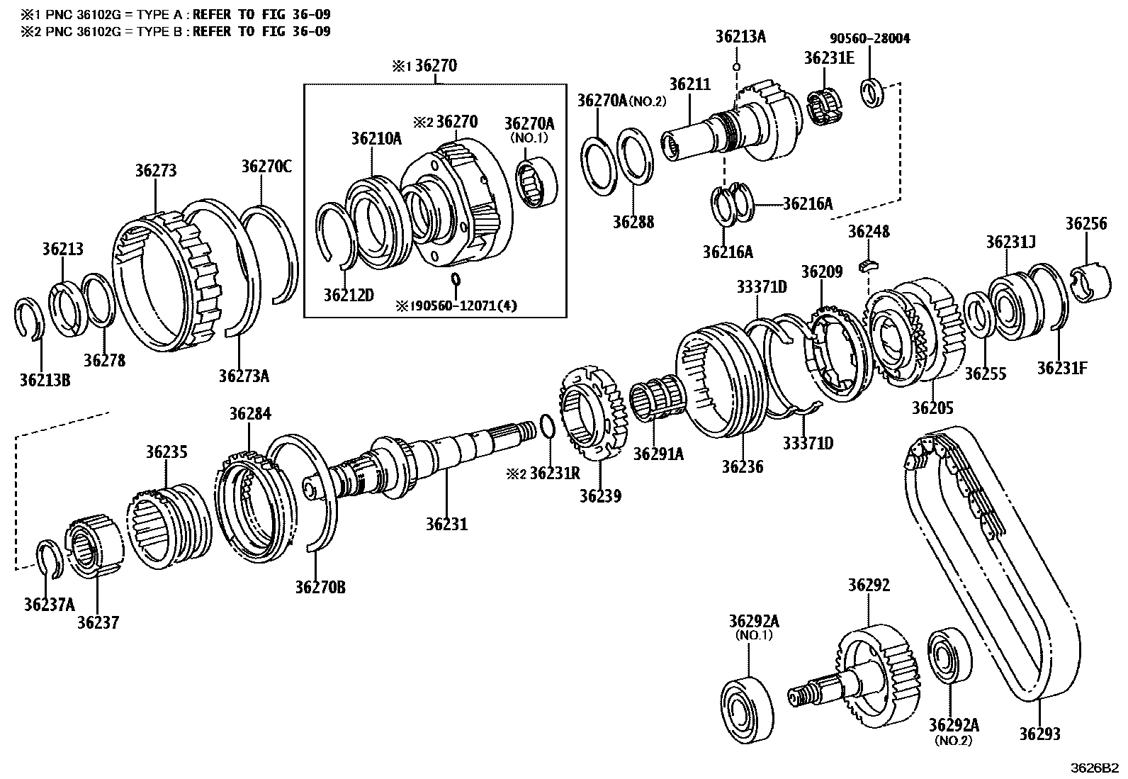 Toyota HILUX Transfer Gear EPC diagram — 3626B2