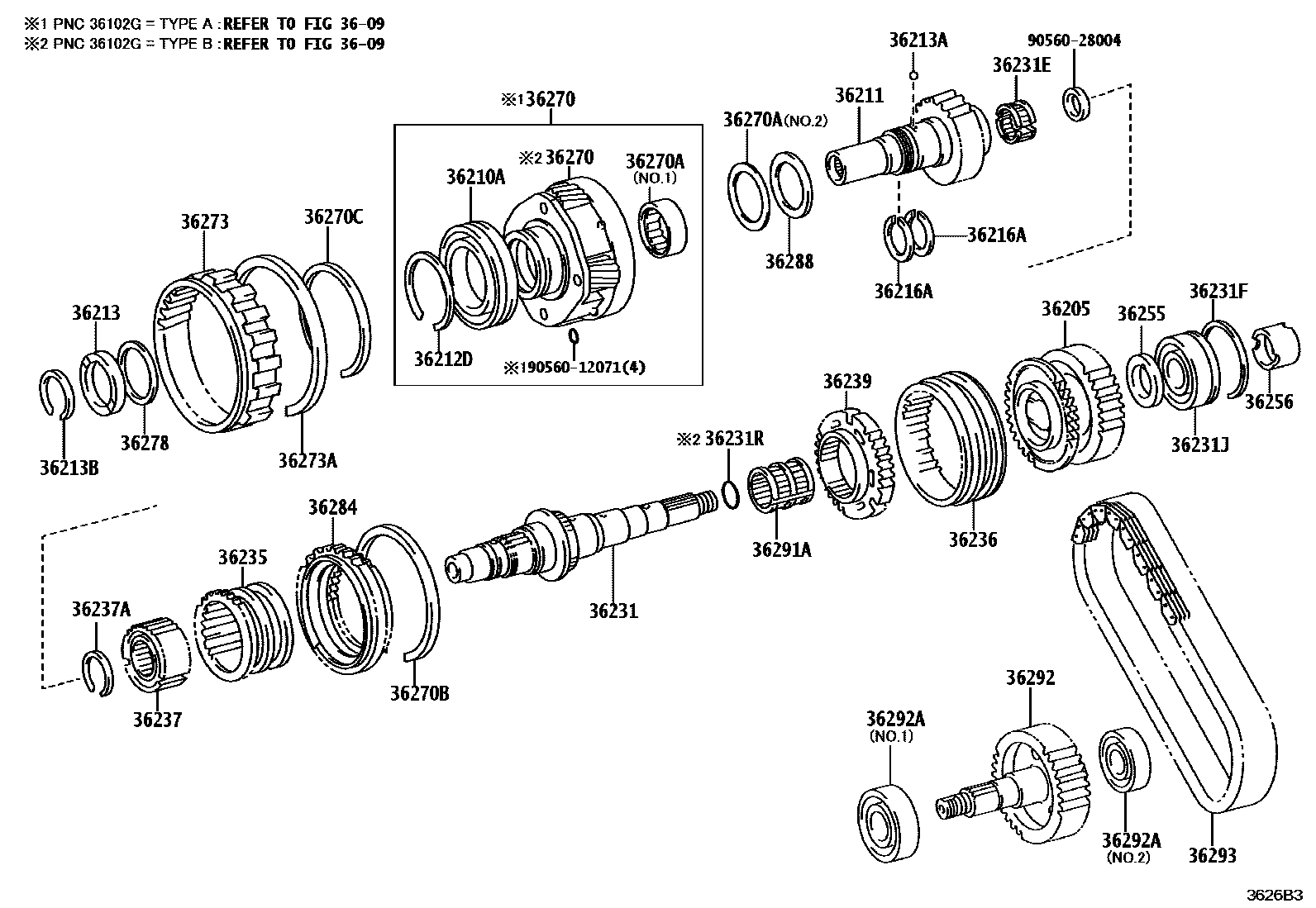 Toyota HILUX Transfer Gear EPC diagram — 3626B3