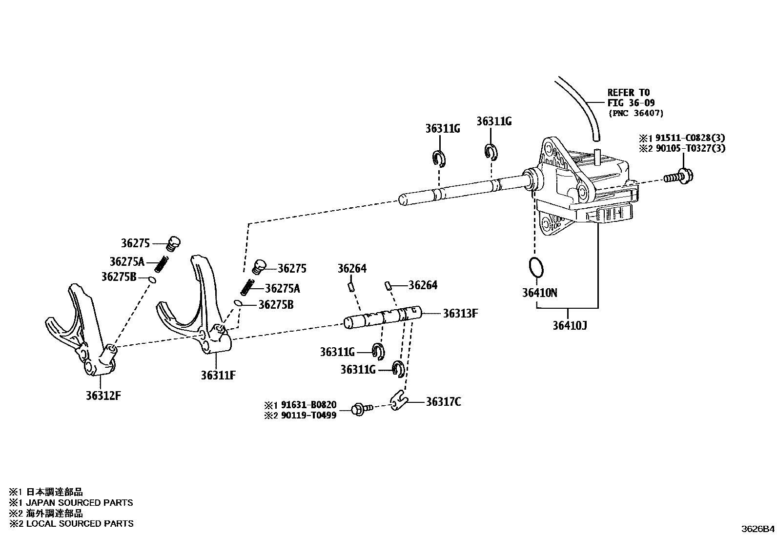 Toyota HILUX Transfer Lever & Shift Fork Shaft EPC diagram — 3626B4