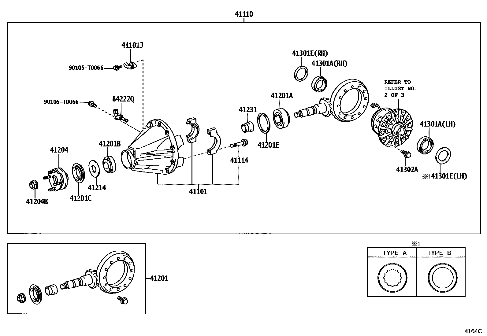 Toyota HILUX 后桥壳和差速器 EPC diagram — 4164CL