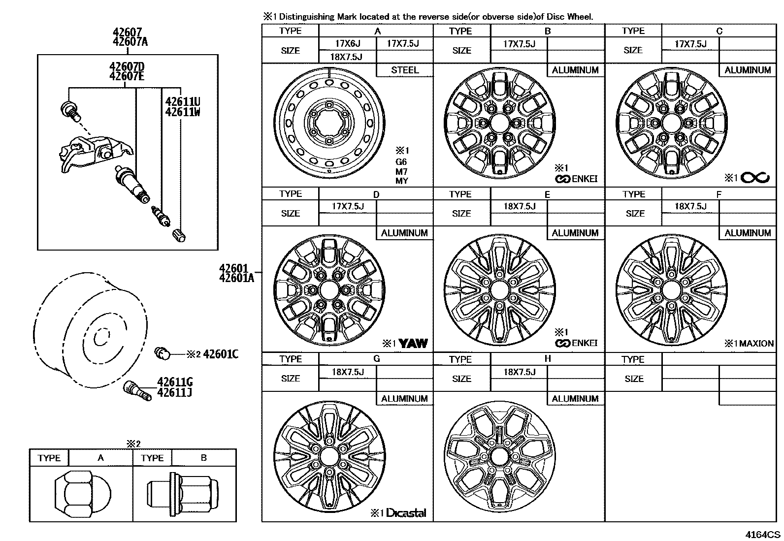 Toyota HILUX 车轮和车轮盖 EPC diagram — 4164CS