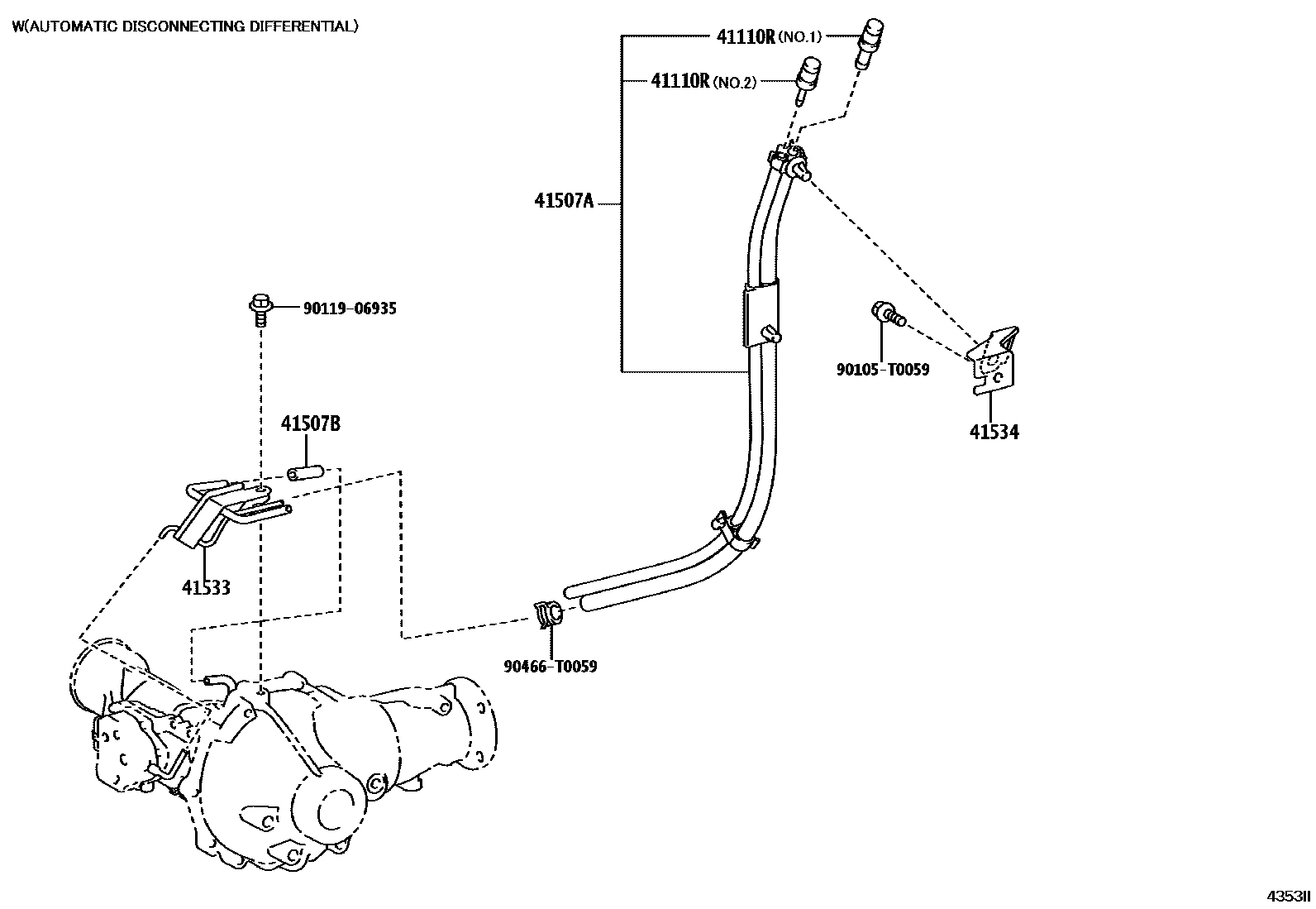 Toyota HILUX 前桥壳和差速器 EPC diagram — 4353II