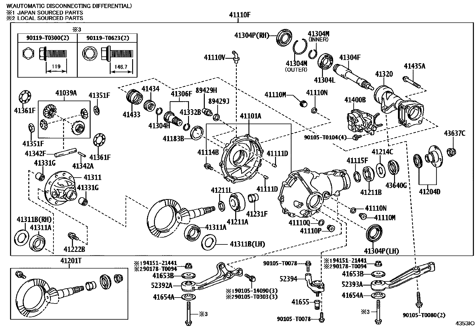 Toyota HILUX 前桥壳和差速器 EPC diagram — 4353IO