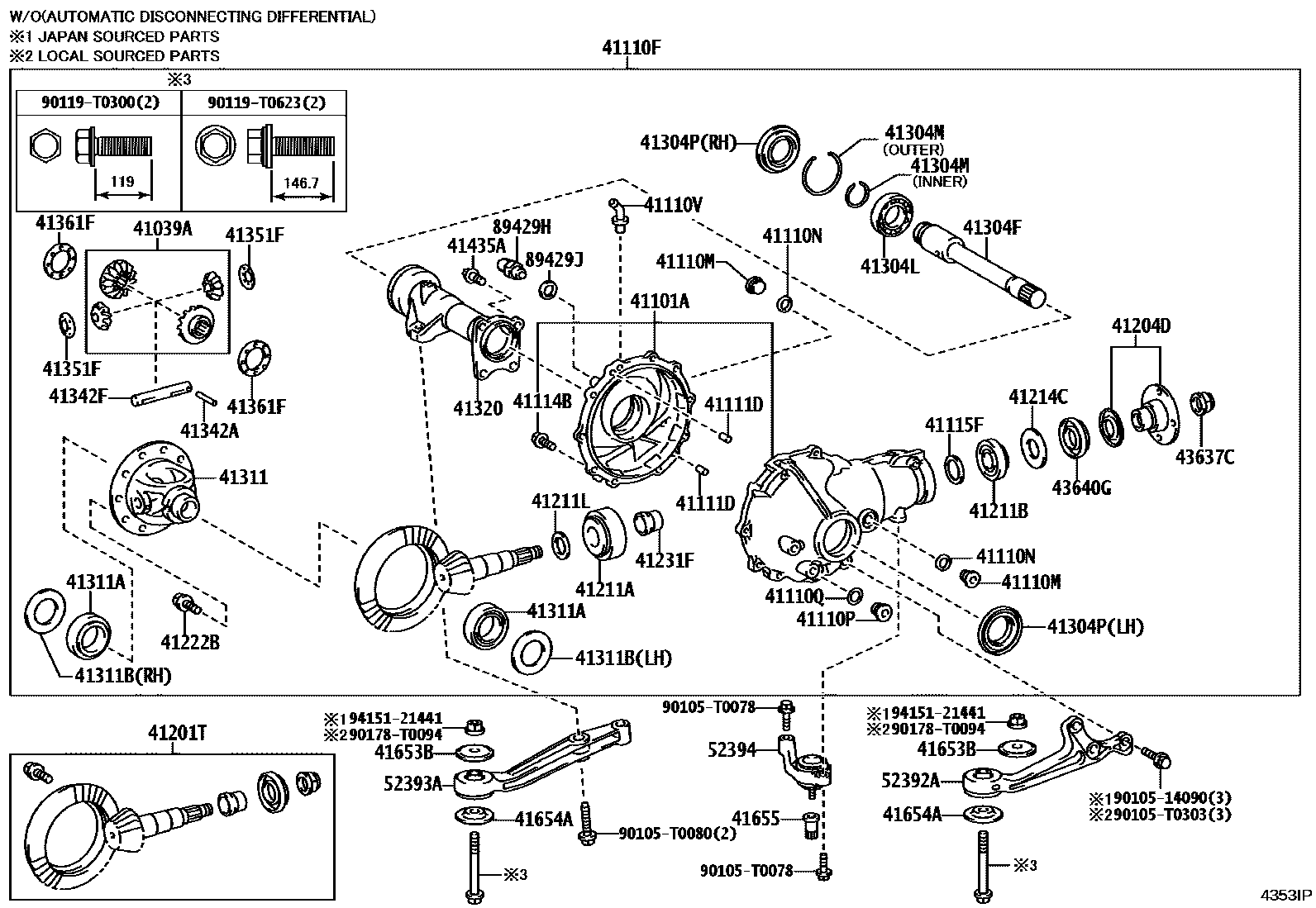 Toyota HILUX 前桥壳和差速器 EPC diagram — 4353IP