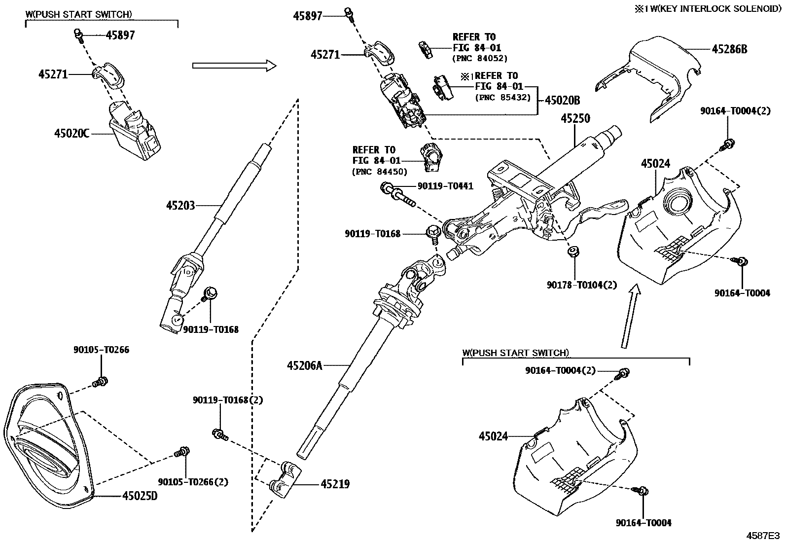 Toyota HILUX Steering Column & Shaft EPC diagram — 4587E3