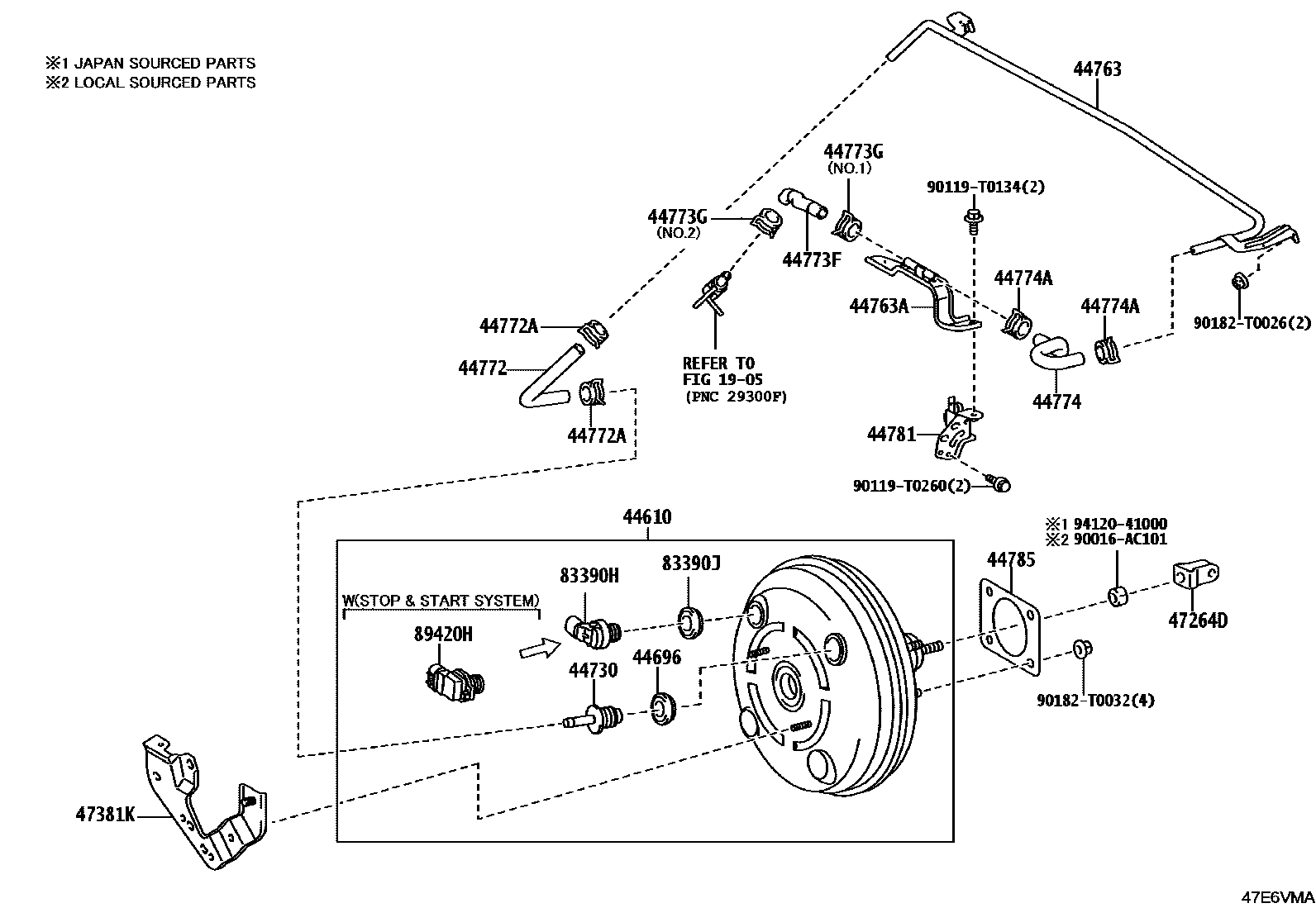 Toyota HILUX 制动助力器和真空管 EPC diagram — 47E6VMA