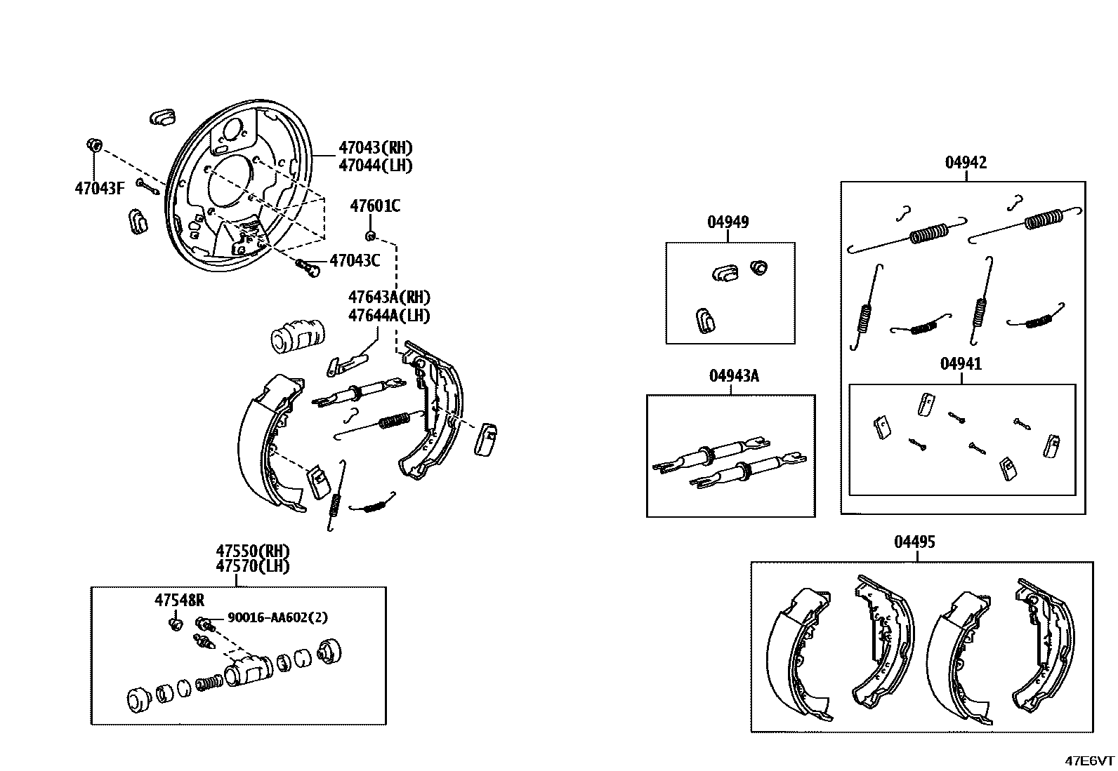 Toyota HILUX 后鼓式制动器分泵和底板 EPC diagram — 47E6VT
