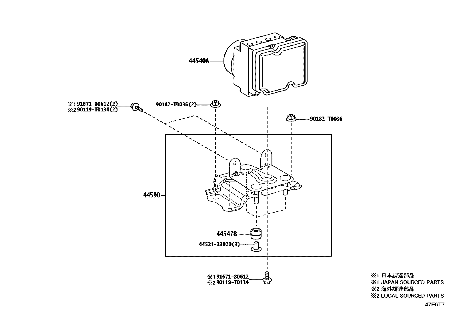Toyota HILUX 制动配管和卡箍 EPC diagram — 47E6T7